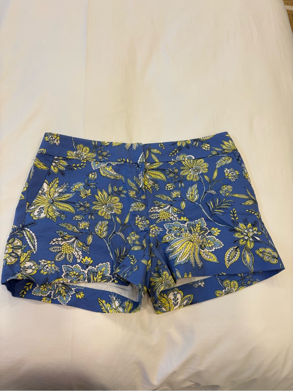 LOFT Blue Floral Shorts with Yellow Accents